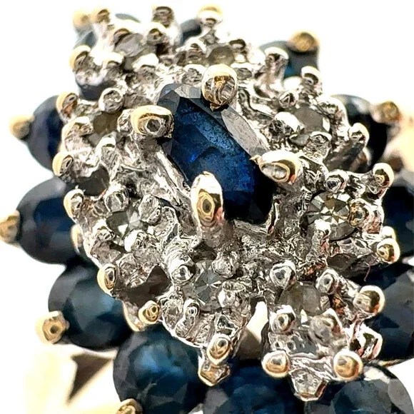 Designer GTR 10KP Yellow Gold Sapphire Diamond Double Halo Oval Cocktail Ring